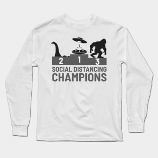 Social Distancing Champions Bigfoot UFO Nessie Funny Gift Long Sleeve T-Shirt